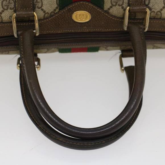 GUCCI GG Canvas Web Sherry Line Boston Bag PVC Leather Beige Green Auth ki3376 - Picture 7 of 16